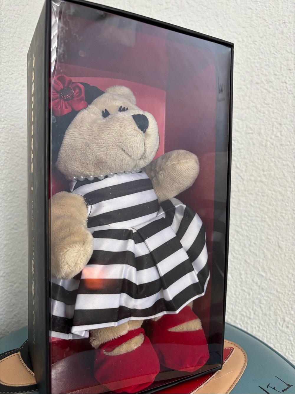 Alice + Olivia Starbucks Barista Girl Bear Black White Striped Dress Red Accents